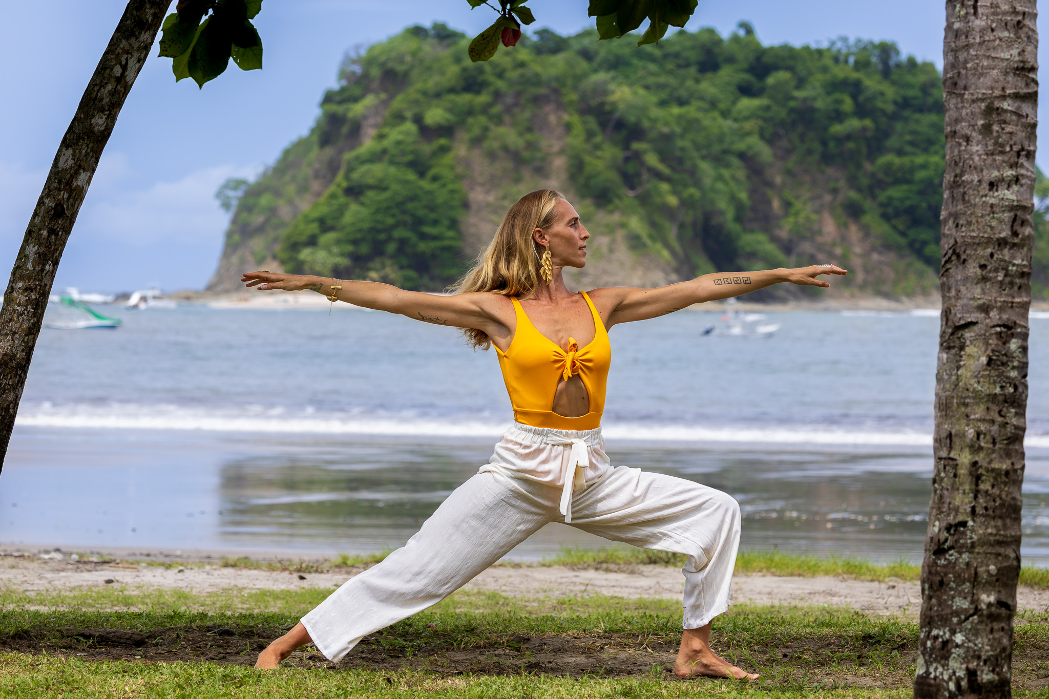 Beach yoga at Isla Chora